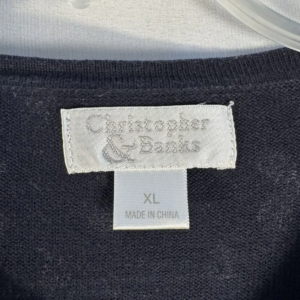 Christopher & Banks Women’s XL Navy Cream Floral Button Front Cardigan Sweater